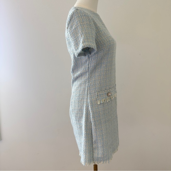 Elegant Blue Tweed Women's Dress Size Small - Picture 4 of 12